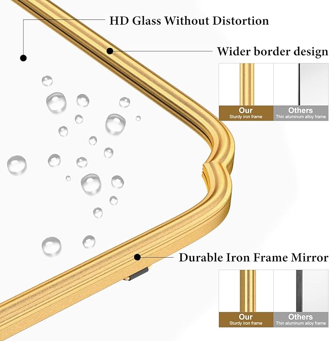 Gold Mirrors for Bathroom, 18" x 24" Rectangular Wall Mirror for Bathroom Metal Frame Farmhouse Rounded Corner Wall Mirror (Horizontal/Vertical)