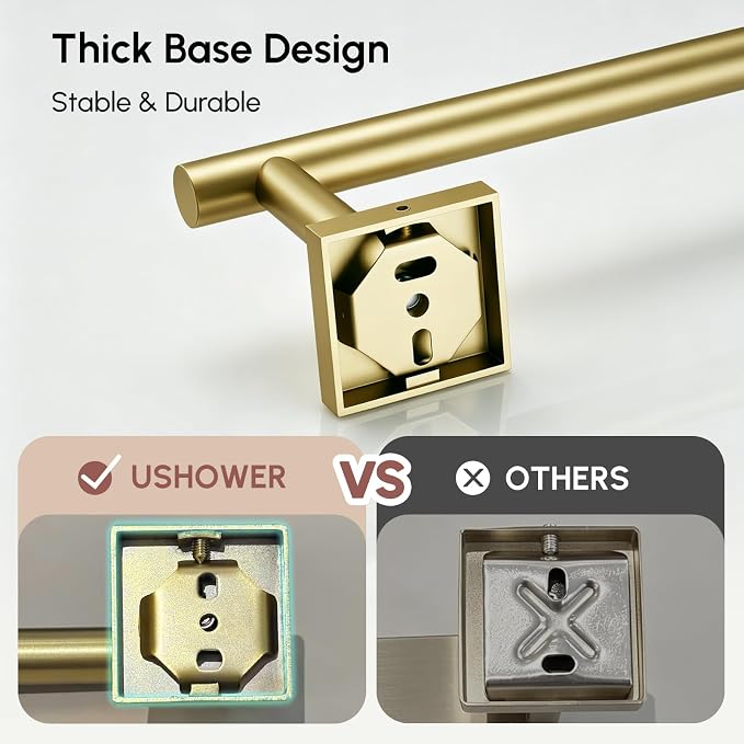 USHOWER Brushed Gold Hand Towel Bar, 9 Inch Towel Racks for Bathroom Wall Mounted, 304 Stainless Steel Towel Holder with Square Base, Modern Home Decor (Total Length 11 Inch)