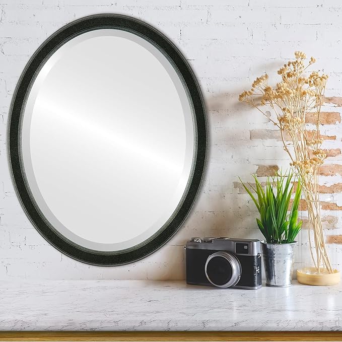 OVALCREST Oval Beveled Wall Mirror for Home Decor - Toronto Style - Black Silver - 26" x 20"