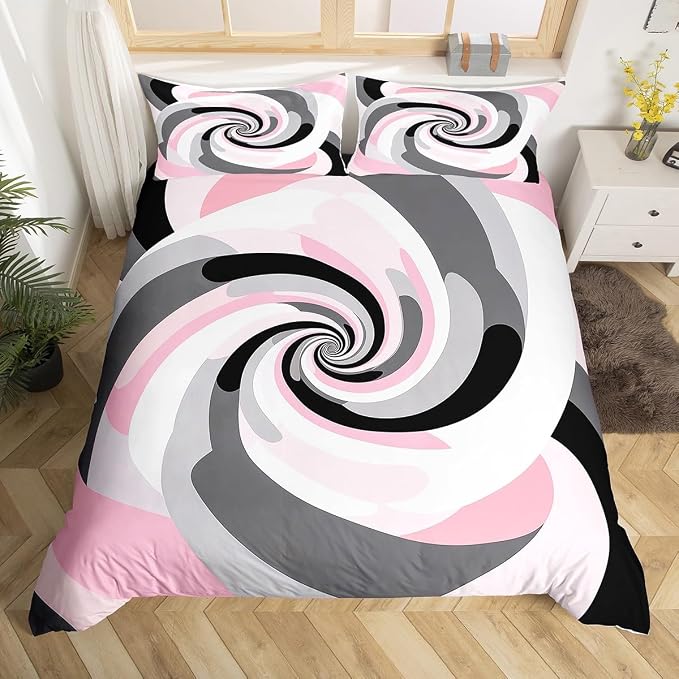 Erosebridal Geometric Circles Duvet Cover Queen for Kids Teens Adults,Pink Grey Black White Comforter Cover,Abstract Art Bedding Set,Mid Century Minimalist Bed Set with 2 Pillowcases Bedroom Decor