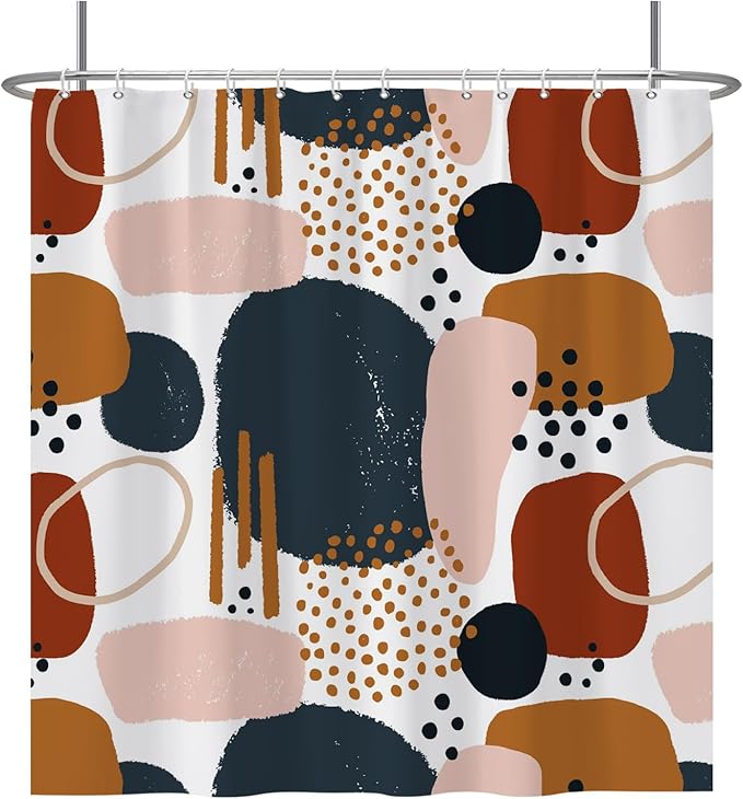 Baocicoo Abstract Shower Curtain Grey and Brown Blocks Black Dots Aesthetic Minimalist Shower Curtains for Bathroom Hostel Hotel Durable Fabric Waterproof Curtain for Bathroom with Hooks 72x72Inches