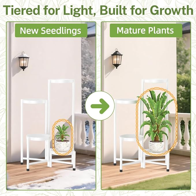 iDavosic.ly Plant Stand Indoor Outdoor, 4 Tier Corner Metal Flower Display Holder Shelf, Folding Tall Orchid Rack for Patio Balcony Porch Garden Living Room House, White