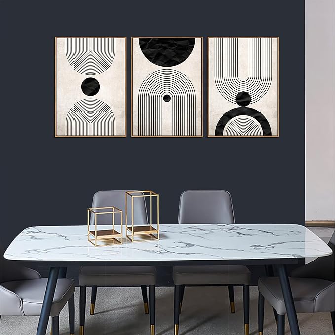 Framed Wall Art Canvas Set Mid Century Boho Pictures Modern Abstract Geometric Wall Decor Minimalist Black Beige Bohemian Canvas Painting Artwork for Living Room Bedroom Office 20"x28"x3 Natural