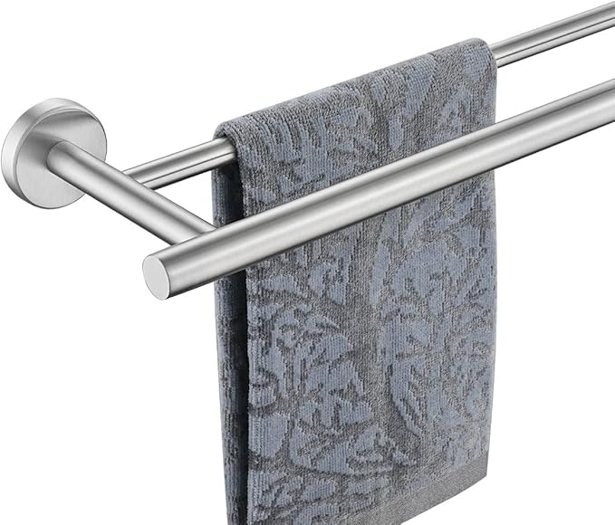 JQK Double Towel Bar, 15 Inch 304 Stainless Steel Thicken 0.8mm Towel Rack Holder for Bathroom Washcloths and Hand Towels, Brushed Wall Mount, Useable Length 12 Inch, TB100L12-BN