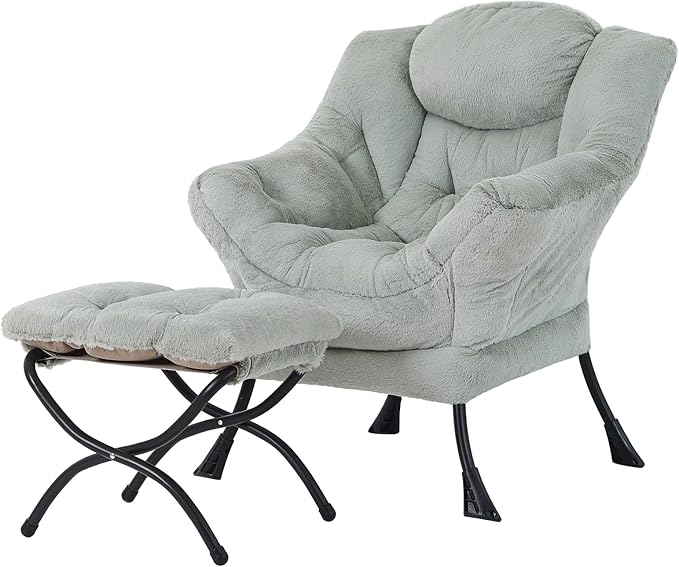 Tiita Lazy Chair with Ottoman, Green Modern Large Accent Chair, Comfy Leisure Sofa Armchair with Ottoman, Reading Chair with Footrest for Bedroom, Living Room, Dorm Rooms, Plush Green