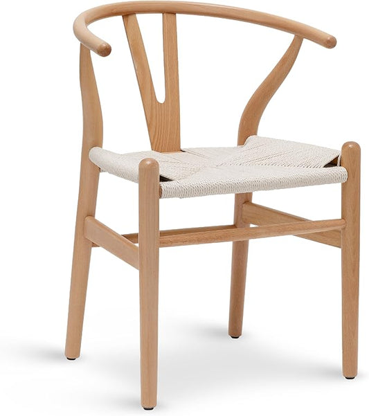 POLY & BARK Weave Dining Chair – Mid-Century Modern Wishbone Dining Chair with Arms, Solid Wood Frame, Indoor Use – Oak – Single - Ideal for Dining Room, Kitchen, or Stylish Accent Setting