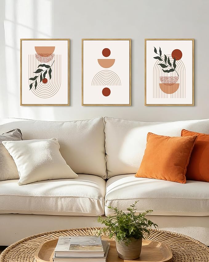 Drsoum Green Botanical Boho Plant Wall Art Framed Modern Sage Wall Decor Abstract Geometry Lines Artwork Hallway Bedroom Prints Ready to Hang 11x14in Natural Framed