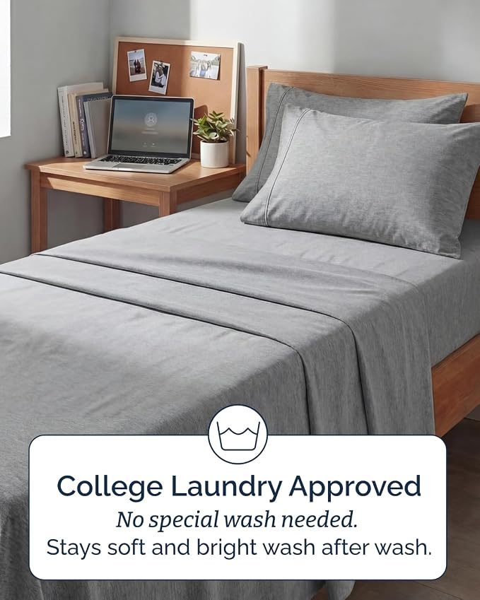 Extra Deep Twin XL Sheet Set - 4 Piece College Dorm Bed Sheets Set with Extra Deep Pockets - Ultra-Soft, Comfy & Breathable Bedding for Women, Men, Kids & Teens - Wrinkle & Fade Free - Heathered Grey