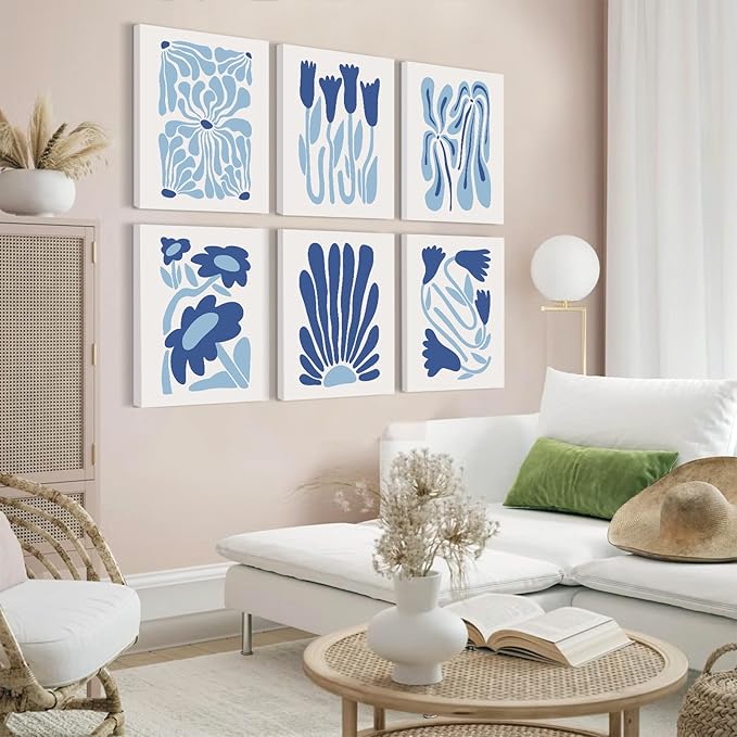 Matisse Flower Wall Art Prints Blue Abstract Wall Decor Aesthetic Matisse Canvas Wall Art Picasso Gallery Posters Matisse Preppy Pictures Flower Paintings for Bathroom 8x10 Inch Set of 6 Ready to Hang