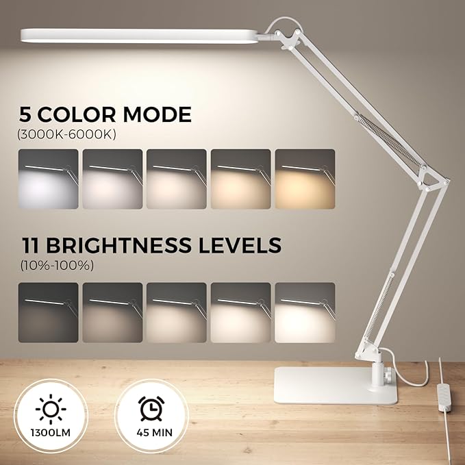 SKYLEO Desk Lamp - LED Desk Light - 5 Color Modes X 11 Brightness Levels, Timmer & Memory Function, Eye Caring, Easy Installation