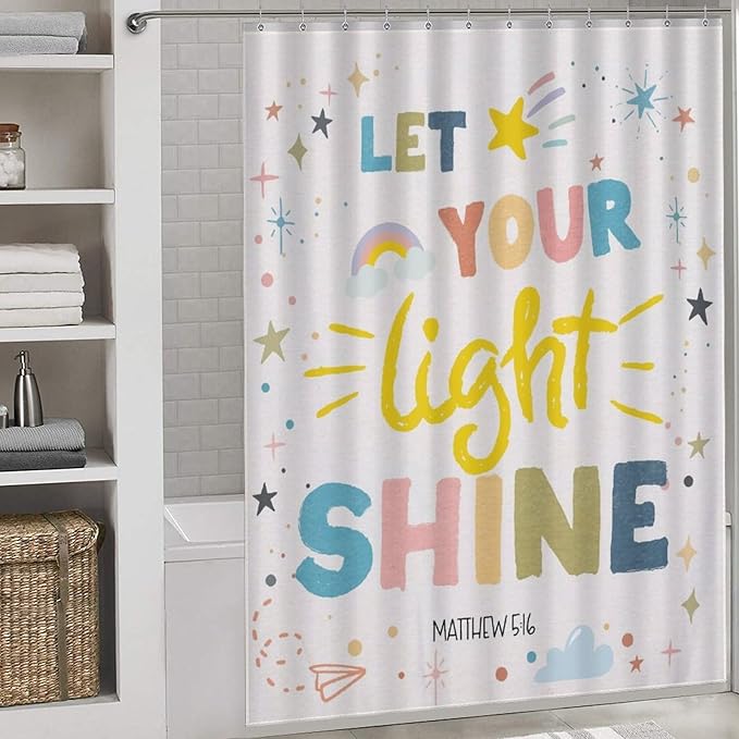 Rainbow Shower Curtain, Boho Cute Inspirational Motivational Quotes Rainbow Colorful Pastel Baby Kids Girls Waterproof Fabric Bathroom Shower Curtain Set with Hooks, 72"x72" Inch