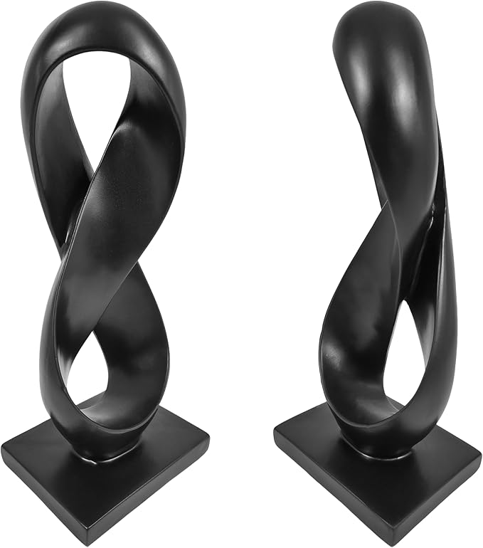 SIMON'S SHOP Black Modern Abstract Sculpture, 14.5'' Tall Minimalist Figure Eight Tabletop Statue, Hand-Painted Resin Accent Decor for Home or Office