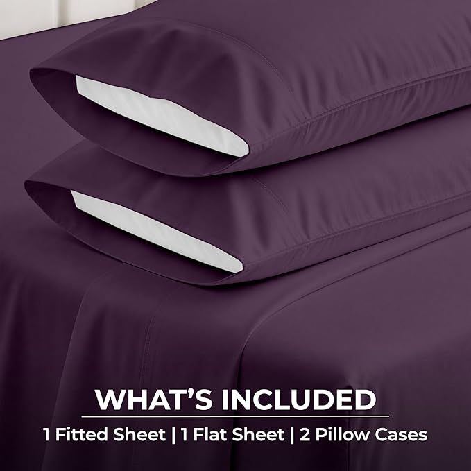 SGI bedding 100% Egyptian Cotton Sheets California King Size – 600 Thread Count Sheets Set, Soft, Cooling, 15" Deep Pocket, Luxury Hotel Bedding, Breathable, Durable - Plum