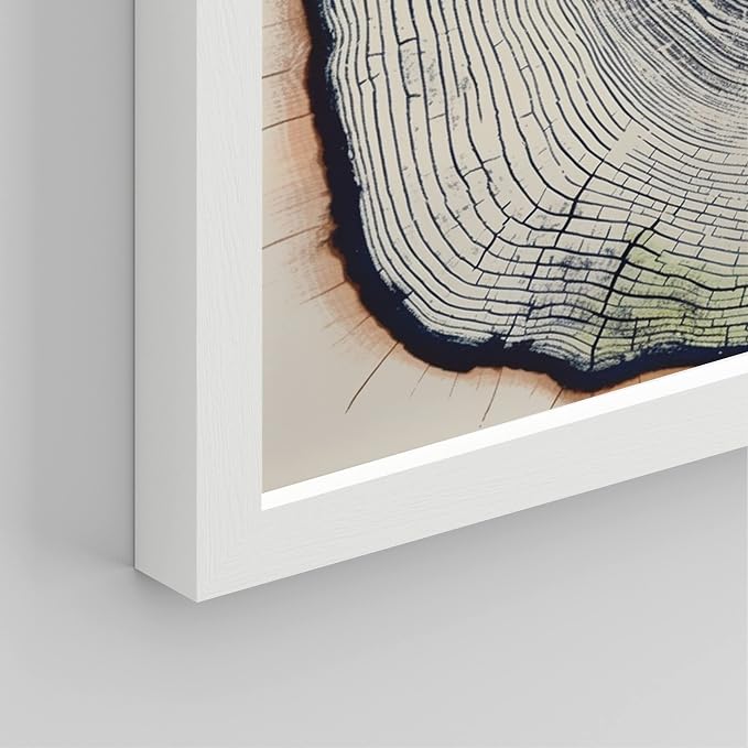 SIGNWIN Framed Blue & White Overexposed Wood Tree Ring Wall Art, Set of 4 Nature Wildernes Wall Decor Prints, Minimalism Wall Décor for Living Room, Bedroom - 8"x10" White