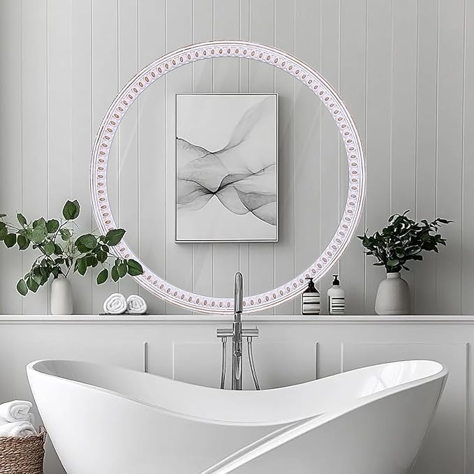 30 Inch Round Wood Mirror for Wall Decor | Decorative Circle Mirrors for Bathroom, Entryway, Bedroom, Living Room