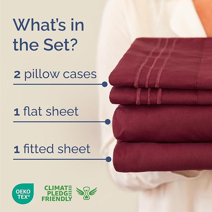 Queen Size 4 Piece Sheet Set - Comfy Breathable & Cooling Sheets - Hotel Luxury Bed Sheets for Women & Men - Deep Pockets, Easy-Fit, Extra Soft & Wrinkle Free Sheets - Burgundy Oeko-Tex Bed Sheet Set