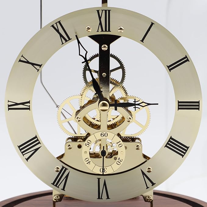 Adventurers Black Walnut Solid Wood,Classical,Mechanical Gear Clock with Glow-in-The-Dark Lights,Suitable for Room Decoration,with Light-Controlled and Voice-Activated Function (Golden)