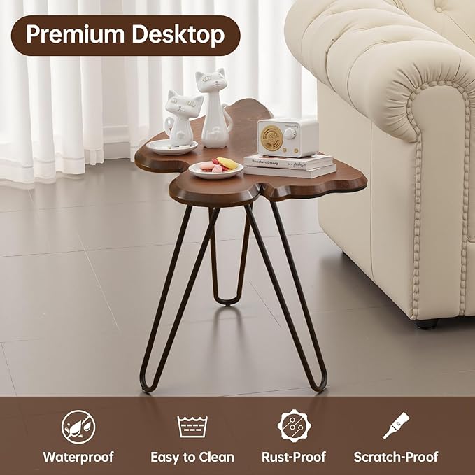 Butterfly Accent Side Table, Walnut Brown MDF Wood Top & Black Hairpin Legs, Small Modern End Table，21.75" Tall for Living Room, Bedroom or Small Spaces