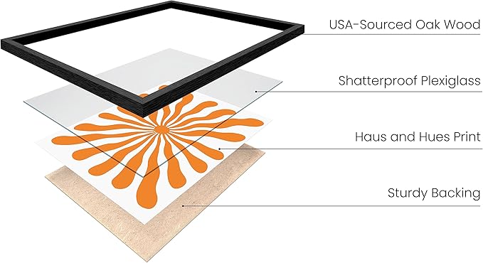 HAUS AND HUES Sun Wall Art - Colorful Abstract Orange Decor, Bright Sunset Artwork (Black Frame, 24x36)
