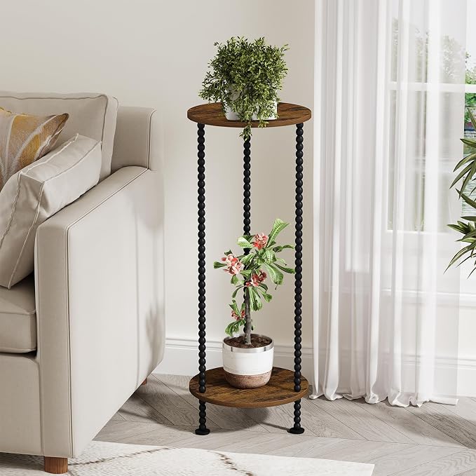 YINMIT Plant Stand Indoor, 2 Tier Plant Stand, 29.5" Tall Metal Spindle Poles Plant Stands, Corner Flower Pot Stand, Plant Tables Indoor, Planter Pot Holder for Balcony Garden Patio Living Room (29.5 In)