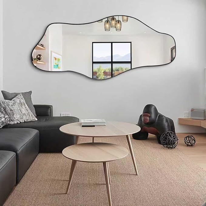 Irregular Mirror Full Length, 67"x31" Asymmetrical Tempered Glass Mirrors for Dressing, Modern Large Abstract Frameless Mirrors for Living Room Bedroom Hallway Entryway, Horizontal or Vertical Hanging