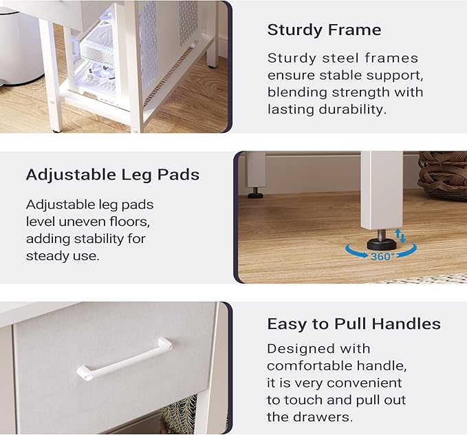 Furnify White Computer Desk with Drawers, 42 Inch Home Office Desk Study Writing Table, Gaming Desk with USB Power Outlets, Office Desk with Fabric Drawer, Work Table with Shelf for Bedroom, White