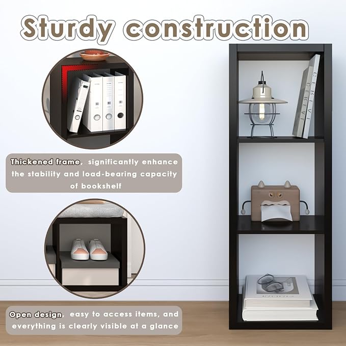 Endearing Limons【2026 Wooden Thick Border 3 Cube Shelf Storage Organizer with Anti-Tipping Kits + Reversible Open Back Bookcase (11 x 11 Unit Cell Chocolate)