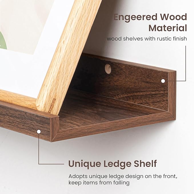 Axeman 30 Inch Floating Shelves | Walnut Picture Ledge Shelf Set of 3 | Rustic Wood Wall Shelves with Lip | 30" Walnut Picture Shelf for Wall with Ledge | Photo Shelves