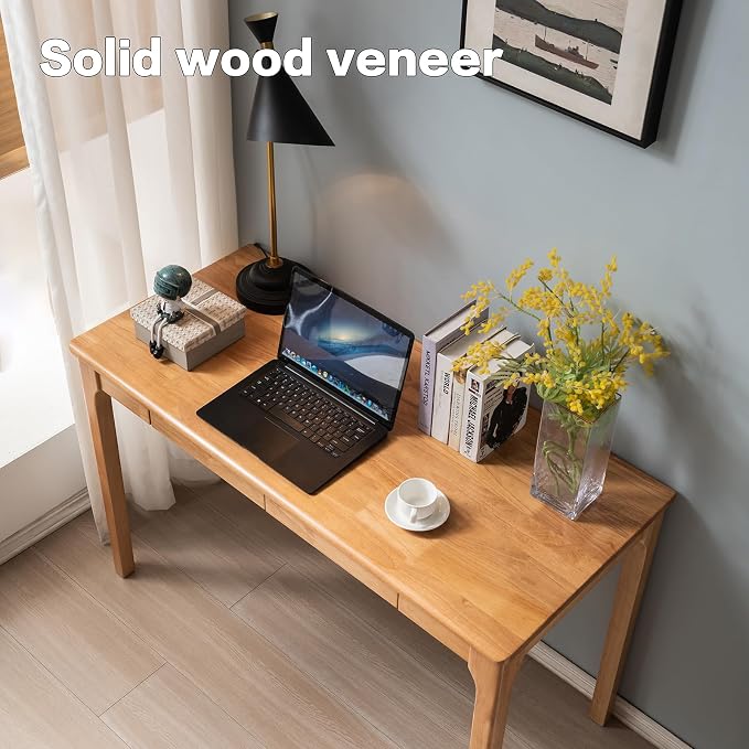 Solid Wood Desk, Gaming Study Home Office Desks for Work, Student PC Desk for Bedroom, Small Computer Desk for Small Spaces, Easy to Assemble (Wood Color, 39inch)