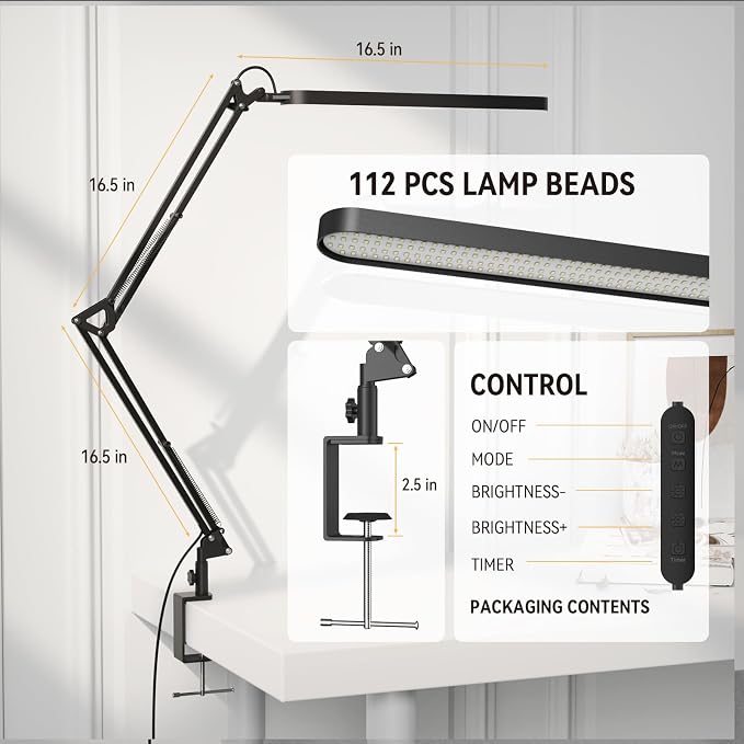 SKYLEO Desk Lamp - LED Desk Light - 5 Color Modes X 11 Brightness Levels, Timmer & Memory Function, Eye Caring, Easy Installation