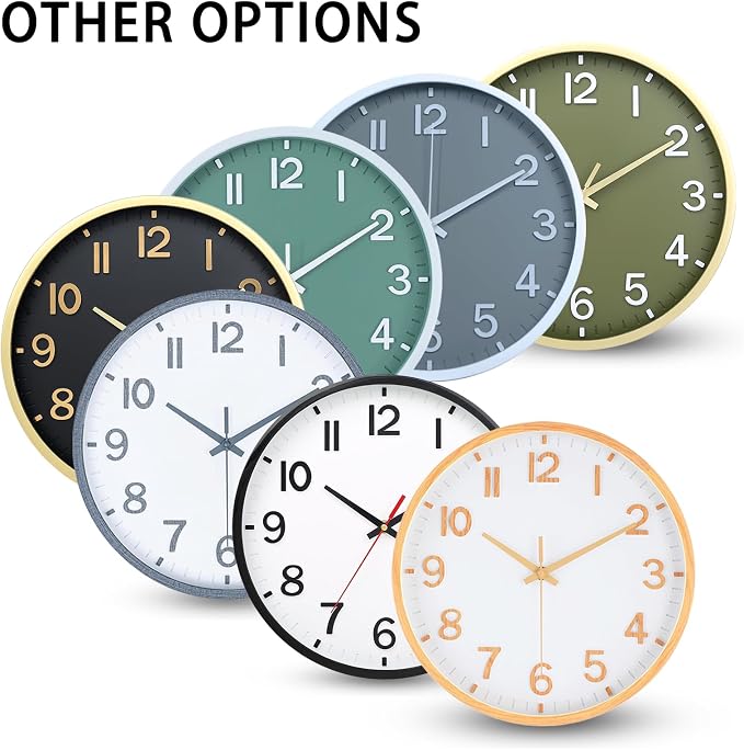 Wall Clocks Battery Operated 12 inch Modern Wall Clock,Silent Non Ticking Wall Clock for Living Room Bedroom Kitchen Office Classroom Decor (Wood Grain Yellow White)