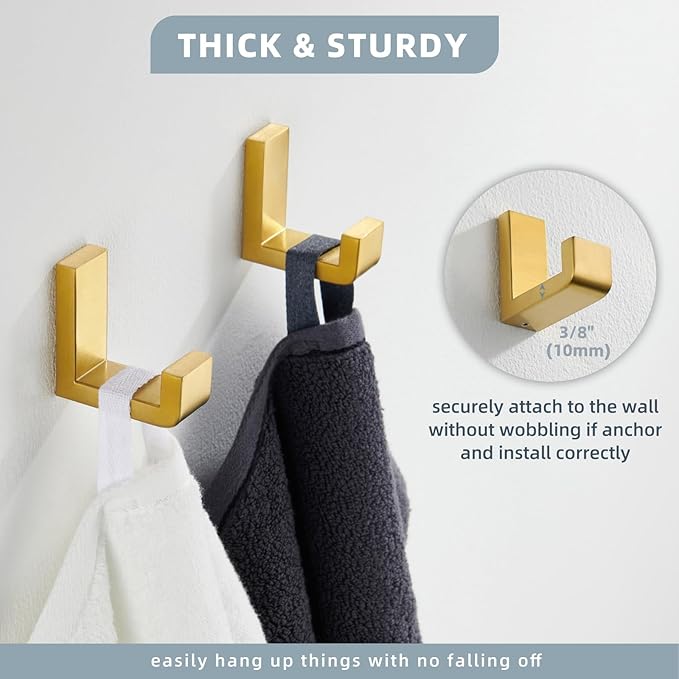Angle Simple Towel Hook Brushed Dark Gold 2 Pack, 304 Stainless Steel Robe Hook for Bathroom