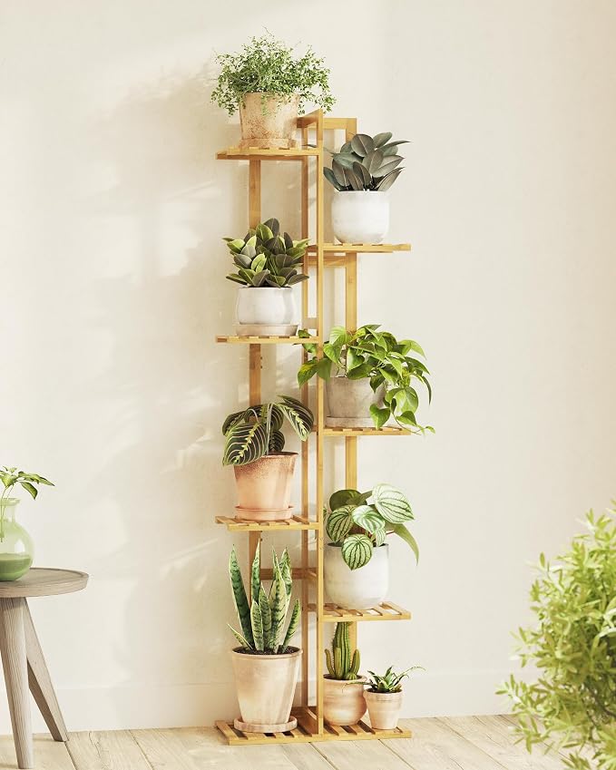 Bamworld Bamboo Plant Stand Indoor 7 Tiered Plant Shelf Outdoor Corner Plant Rack for Multiple Plants Flower Stand Plant Holder for Living Room Bedroom Balcony Patio Garden 55 Inch Natural