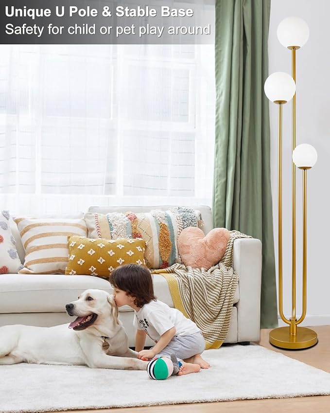 Lightdot Globe Floor Lamp for Living Room Mid Century Modern Floor Lamps with 3000K Warm White Bulbs Included Unique Gold Standing Lamps with 5Lbs Heavy Base for Party/Bedroom/Sofa Beside/Corner Decor