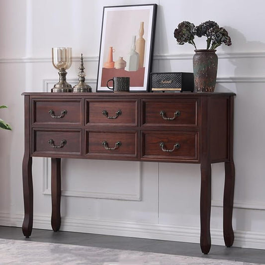 Farmhouse Console Table Sofa Table with Drawers, Solid Wood Entryway Foyer Table with Large Storage Space for Hallway/Living Room (Color : Dark Walnut, Size : L:120cm)