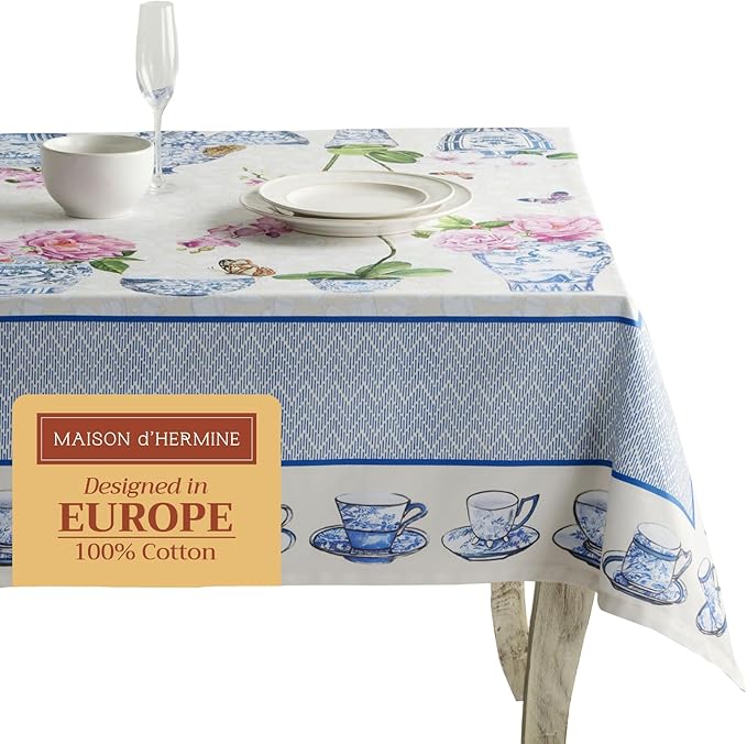 Maison d' Hermine Table Cloth Rectangle Table 100% Cotton 60 x 108 Inches Tablecloth Reusable Decorative for Dining Room Farmhouse Home Valentines Day Decorations Spring Summer - Canton