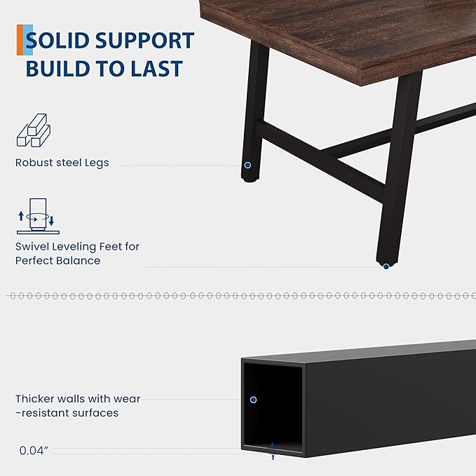 GarveeHome Industrial Dining Table for 4-6 People, 63" Long Wooden Kitchen Table with Sturdy Metal Frame & Birch Finish, Seats 4 Rectangular Counter for Dinner, Kitchen, Dining Room-Dark Rustic Birch