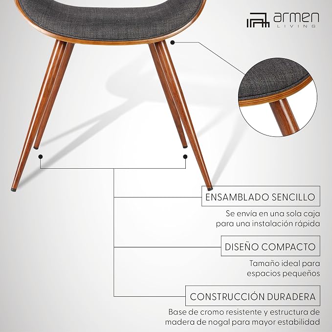 Armen Living Butterfly Mid-Century Dining Chair in Walnut Finish and Charcoal Fabric - Set of 2