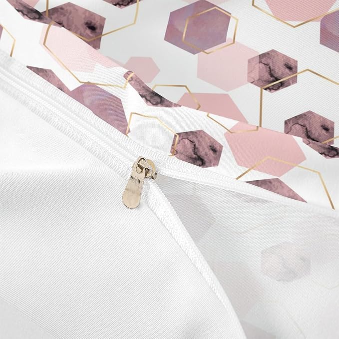 Erosebridal Modern Pink Duvet Cover for Bedroom - Marbling Geometric Art Kids Bedding, Girly Abstract Golden Striped Bed Cover for Home Decor, Twin 2 Pieces