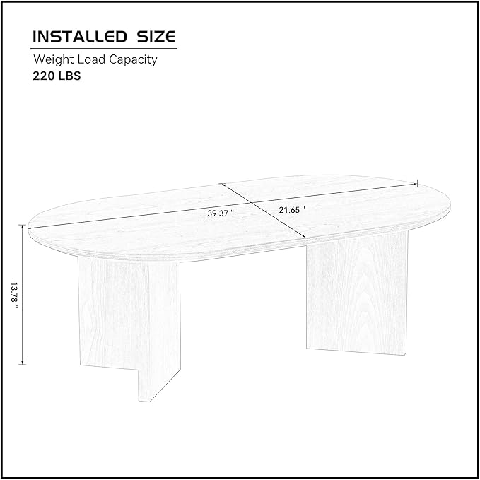 SSLine Mid-Century 39.37" Oval Coffee Table with Pedestal Base Walnut Wood Grain Top Cocktail Center Table for Living Room Bedroom