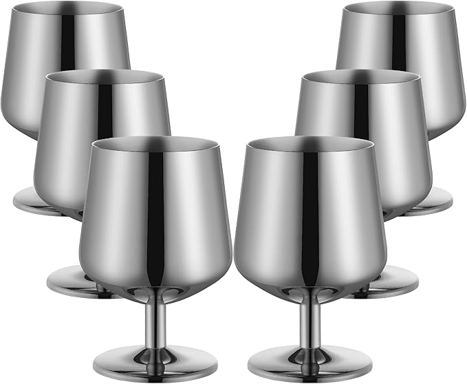 SuperCook 12oz Cognac Glass, Brandy Snifter Glasses,Brandy Snifters, Stemmed Whiskey Glasses of 6, Stainless Steel 18/10, Dishwasher Safe, Ideal Gift for Men, Wine Lover, Silver