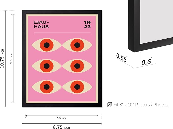Poster Master Bauhaus Poster - Lavender Evil Eye Print - Geometric Art - Chic Boho Art - Mid Century Modern Art - Contemporary Art - Great Living Room or Bedroom Wall Decor - 8x10 Black Framed