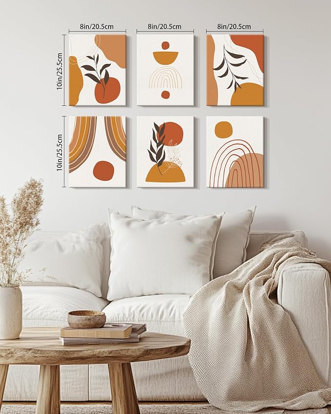 Drsoum Boho Framed Wall Art Minimalist Geometric Abstract Boho Room Decor Mid Century Modern Bohemian Prints for Living Room Bedroom Ready to Hang 8x10inx6pcs (Framed)
