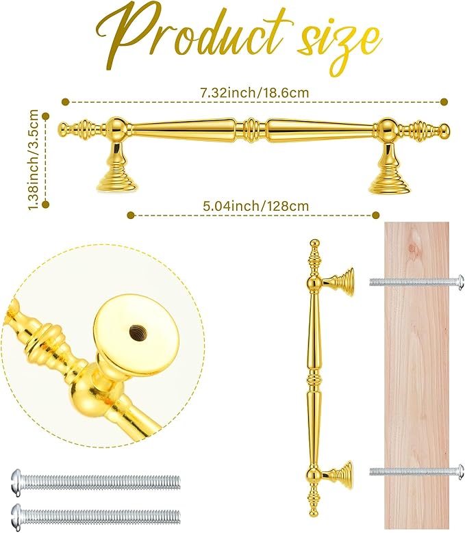 Shimeyao 10 Pack Gold Cabinet Pulls 5"(128mm) Hole Center Vintage Cabinet Pulls Handles Drawer Handles Closet for Kitchen Bathroom Drawer Dresser Pull Hardware Hole Center