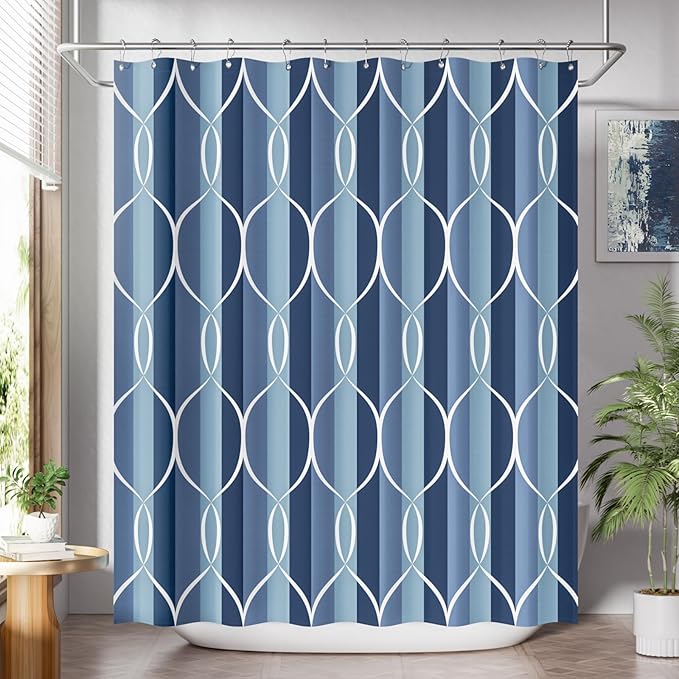 AmazerBath Shower Curtain Blue, Geometric Cloth Shower Curtain Sets with 12 Shower Curtain Hooks, Luxury Hotel Quality Washable Farmhouse Polyester Fabric Fall Bathroom Shower Curtains, 72x72 Inches