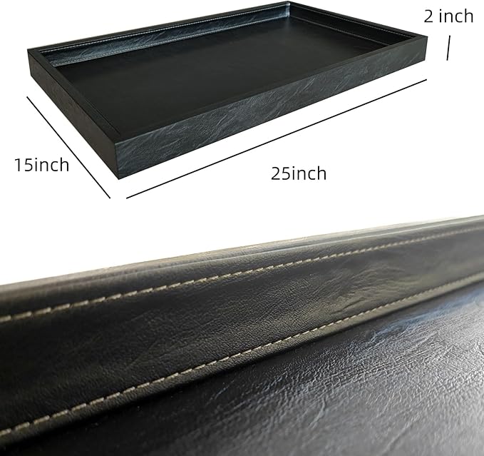 25 x 15 inches High-End Light Luxury Leather Rectangle Oversized Service Tray for Ottoman Tray, Coffee, Food, Family Dinner, Picnic, Party Essentials (Black, 25 x 15 inch)