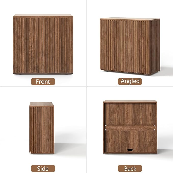 Rophefx Fluted Sideboard Cabinet, 126" Buffet Cabinet with Storage, Credenza Storage Cabinets with Adjustable Shelf, Wood Entryway Cabinets with Pop-up Doors for Living Room, Entryway, Hallway, Walnut