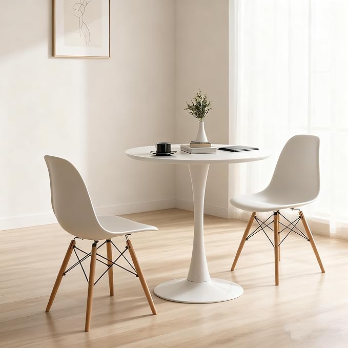 ERGOMASTER 5-Piece Round Dining Table Set for 4, Kitchen Table and Chairs, 32'' Tulip Table & Modern DSW Chair for Home, Small Spaces, Apartments, White