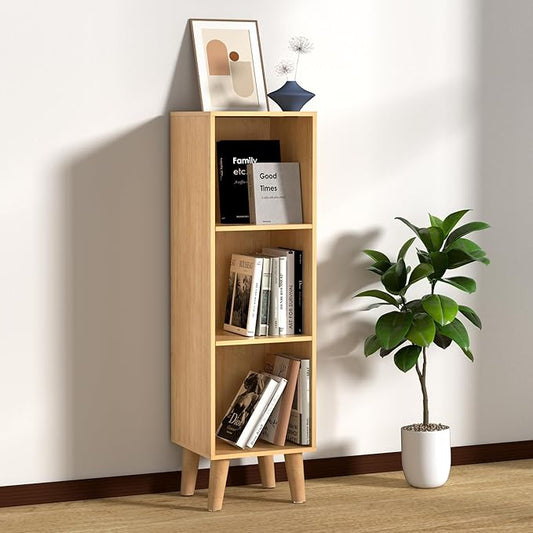 3 Cube Storage Organizer with Legs, 3 Tier Cube Low Bookcase Freestanding Storage Organizer for Home Office, Livng Room,Three-Cubes Open Shelf Short Bookshelf (Natural Oak, 3 Cube)