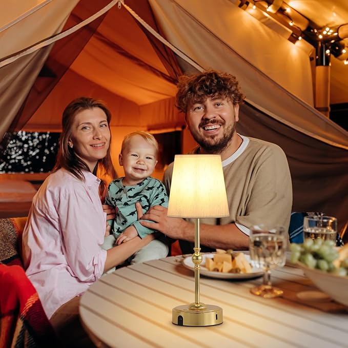 MEIXISUE Portables Cordless LED Table Lamp with Dimmer,Outdoor Gold Desk Lamp10000mAh Wireless Rechargeable Battery Nightstand Lamp for Bedroom Bedside Home Camping Balcony Bar RV,Decor